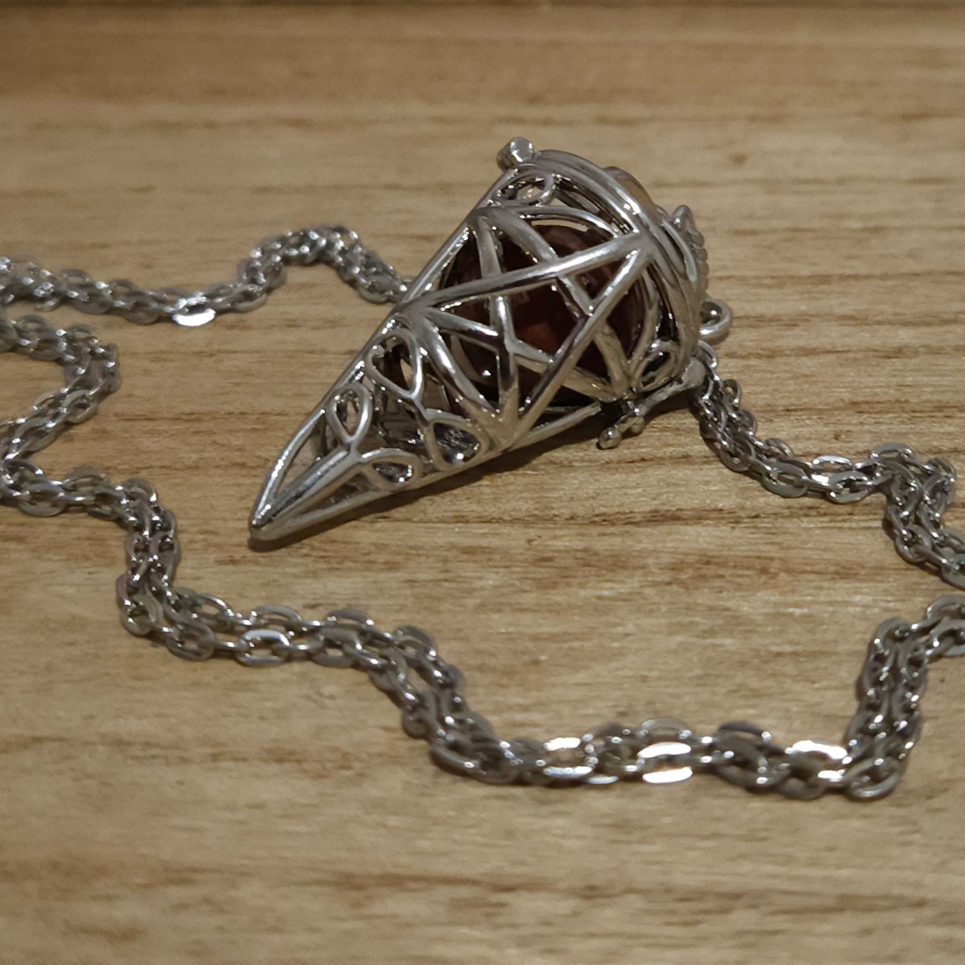 Pentagram Cone Shaped Cage with Red Jasper Sphere.