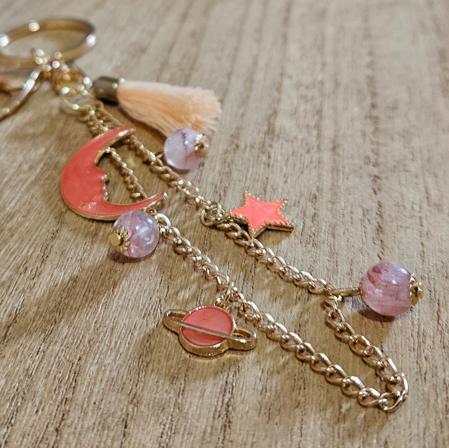 Pink Planet Fire Quartz Keychain. Handmade Keychain.