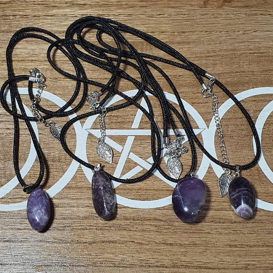 Dream Amethyst/Chevron Amethyst and Lepidolite Pendant Necklaces.