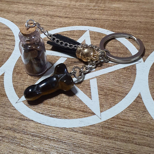 Tiger Eye Ding Ding and Wishing Bottle Handmade Keychain.