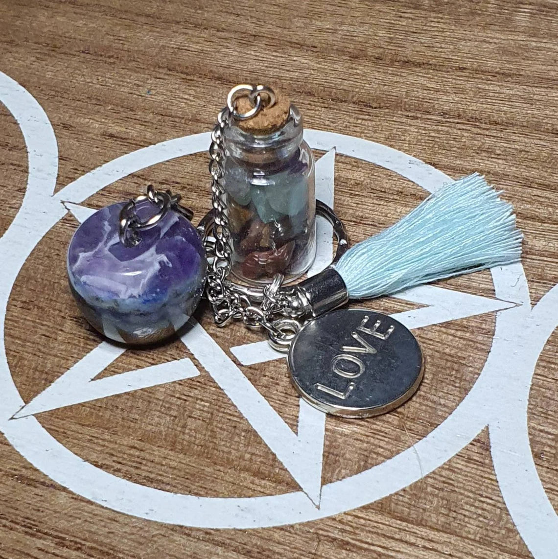 Chakra Apple and Chakra Chip Wishing Bottle Handmade Keychain.
