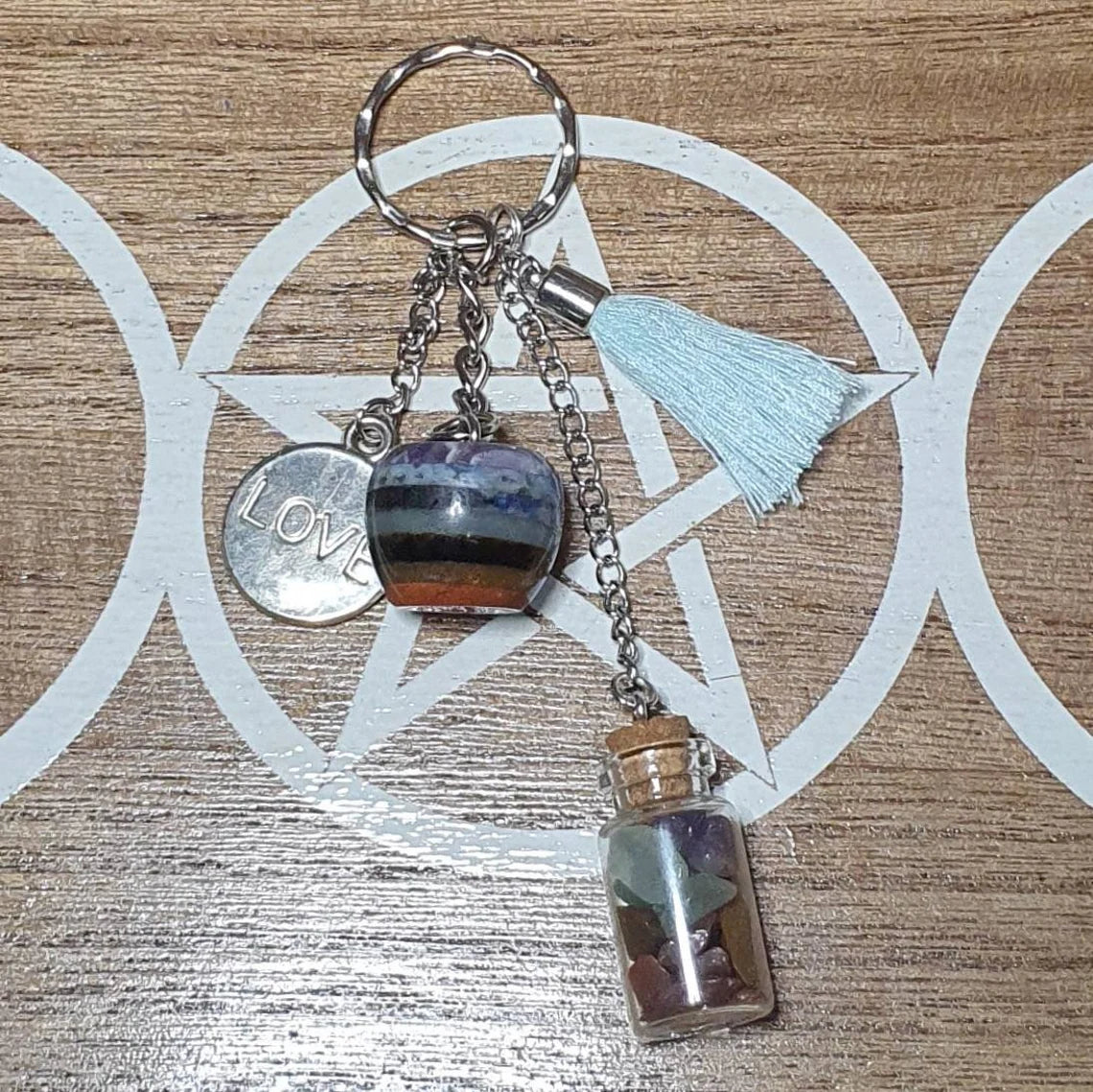 Chakra Apple and Chakra Chip Wishing Bottle Handmade Keychain.