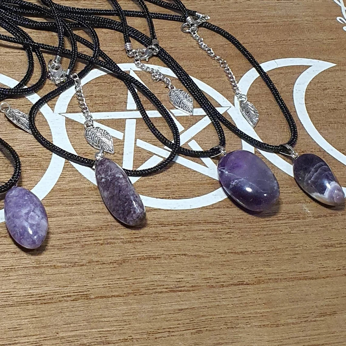 Dream Amethyst/Chevron Amethyst and Lepidolite Pendant Necklaces.