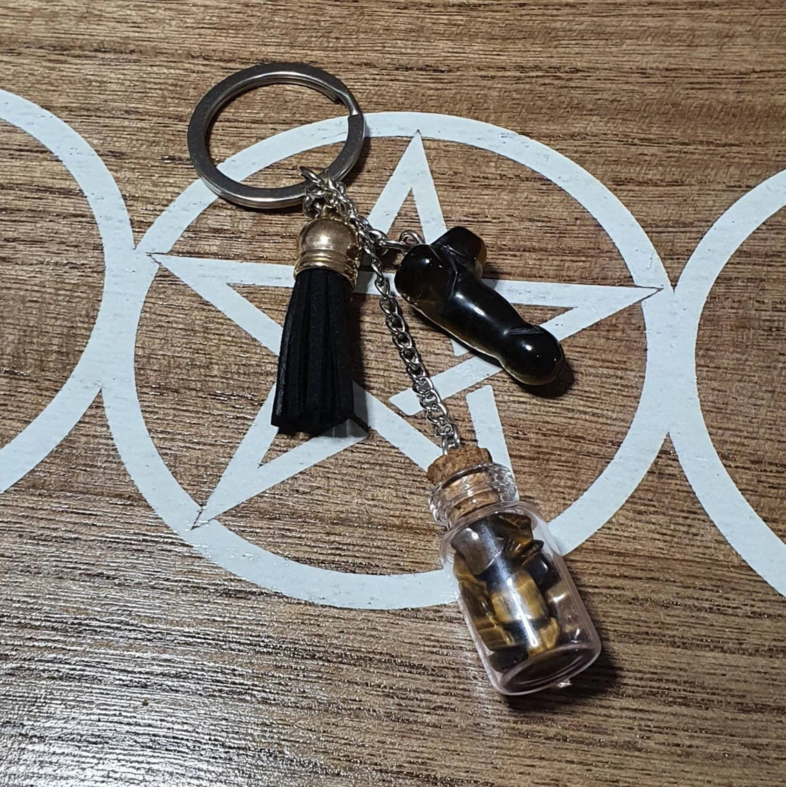 Tiger Eye Ding Ding and Wishing Bottle Handmade Keychain.