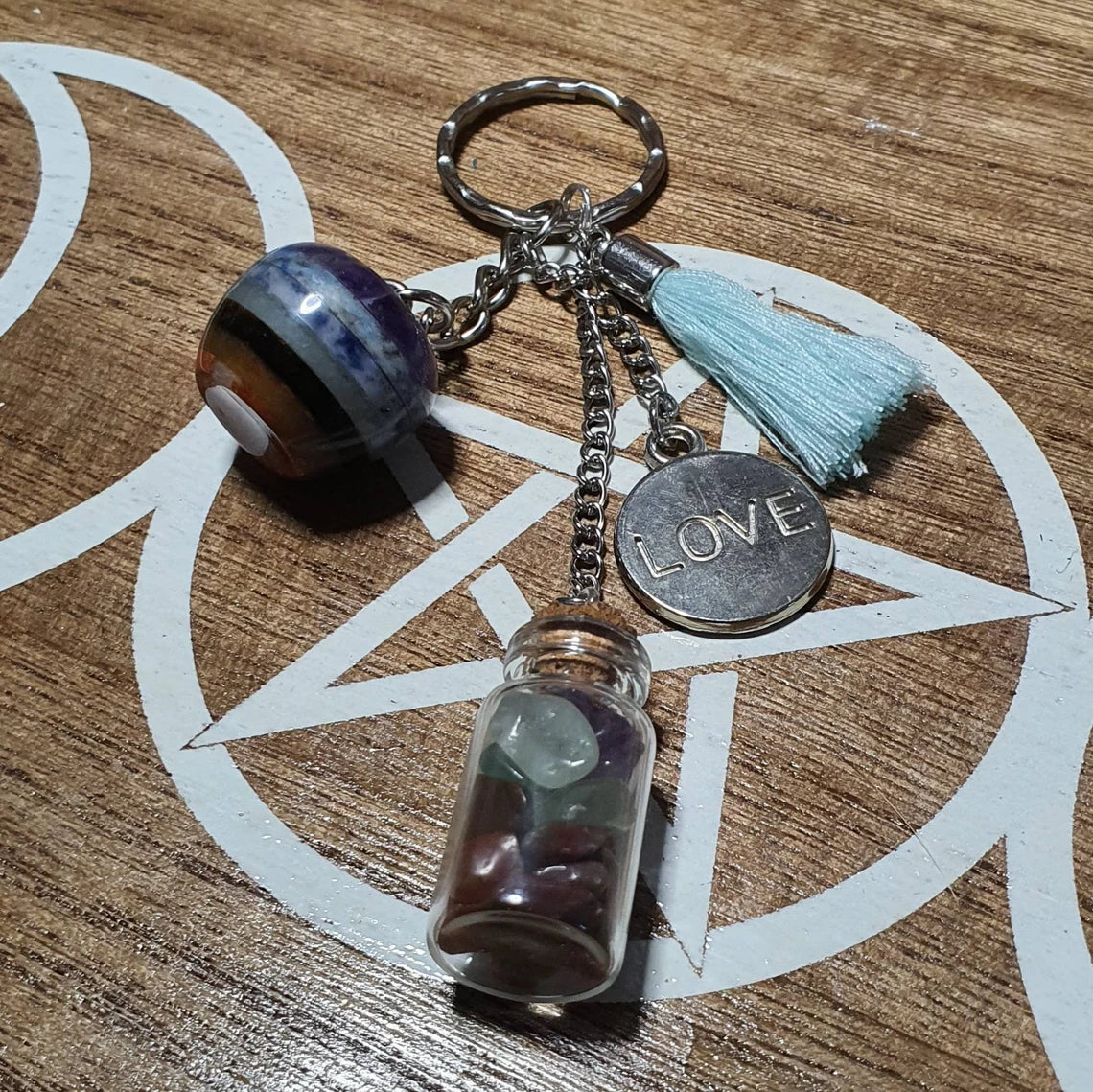 Chakra Apple and Chakra Chip Wishing Bottle Handmade Keychain.