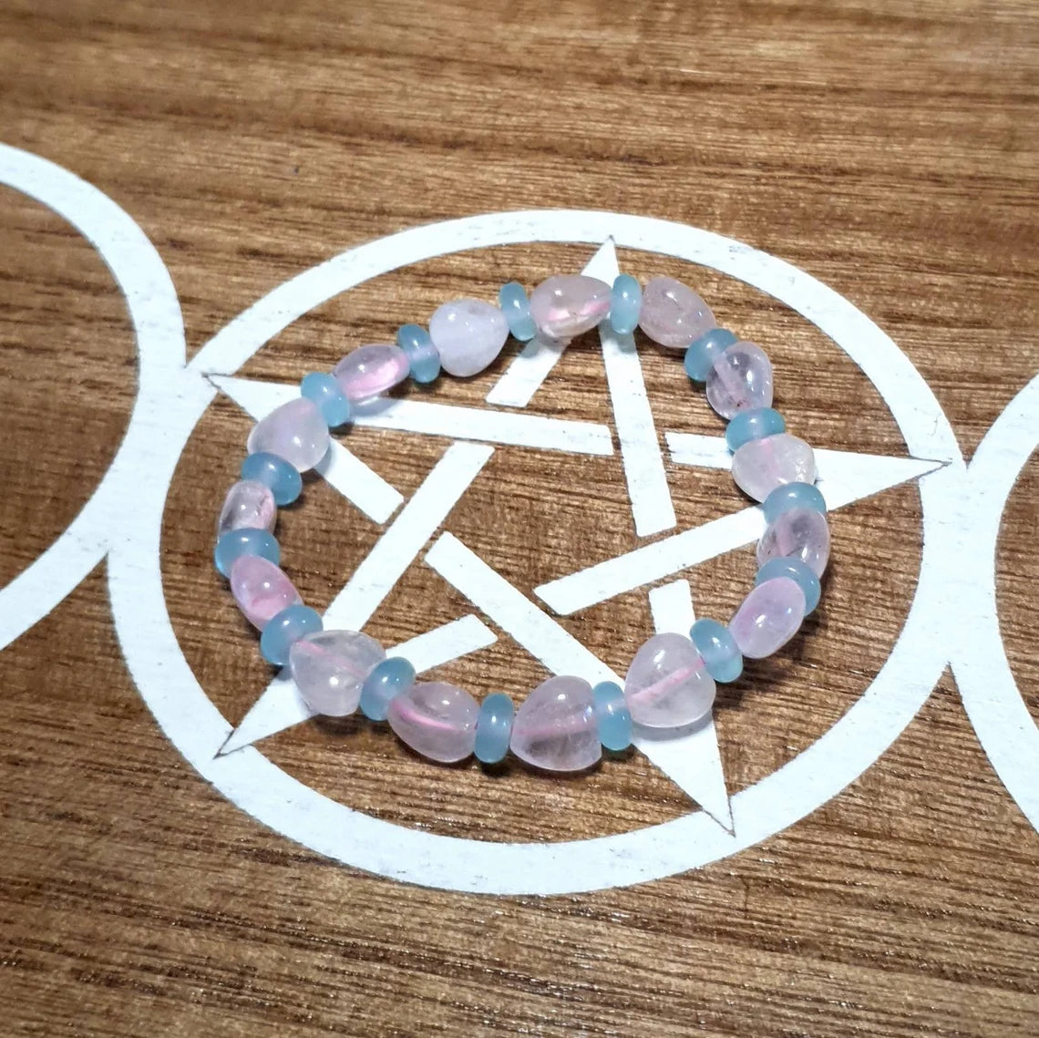 Rose Quartz Heart Beaded Bracelet.
