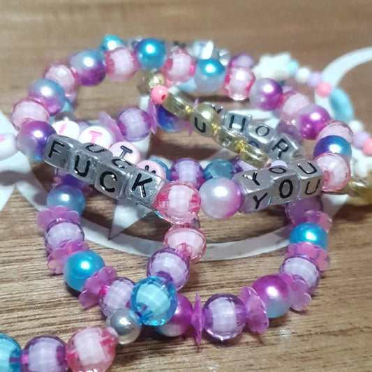 Obscene Cuss Word Beaded Stretch Bracelets.