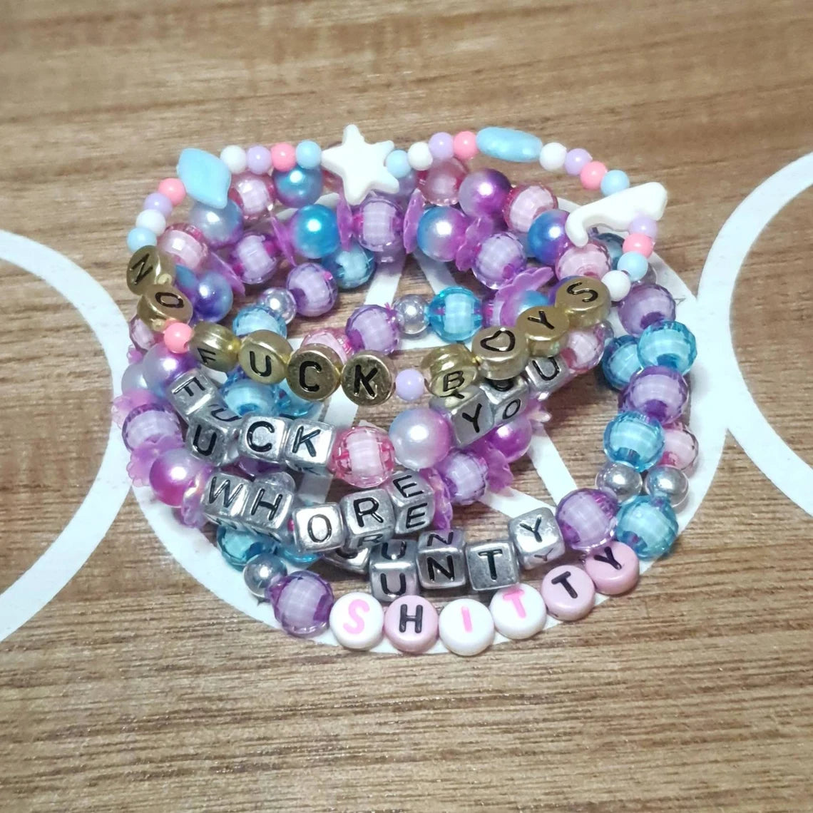 Obscene Cuss Word Beaded Stretch Bracelets.