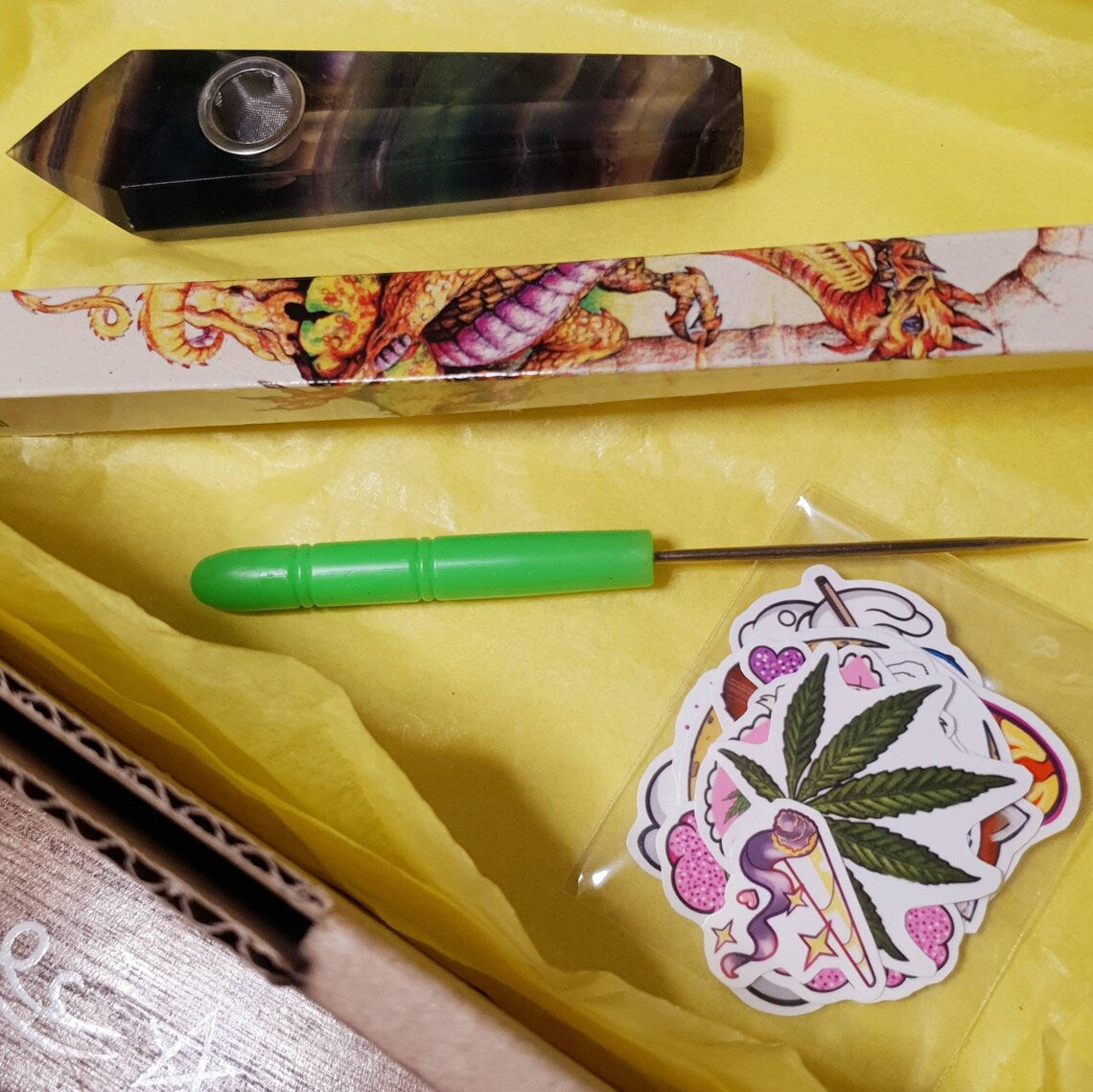 Crystal Pipe Packs. Incense, Stoke, Sticker Pack and A Crystal Pipe. *Comes in Assorted Materials*