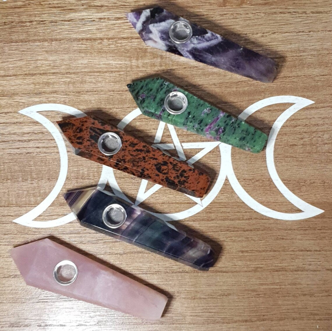 Crystal Pipe Packs. Incense, Stoke, Sticker Pack and A Crystal Pipe. *Comes in Assorted Materials*