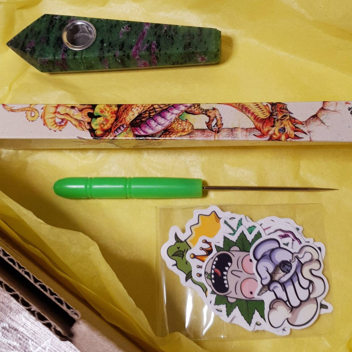 Crystal Pipe Packs. Incense, Stoke, Sticker Pack and A Crystal Pipe. *Comes in Assorted Materials*