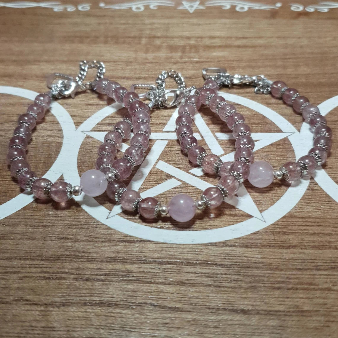 Strawberry Quartz and Rose Quartz Handmade Beaded Bracelet.