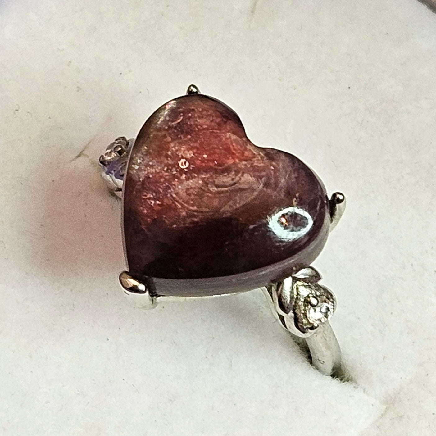 Purple Lepidolite Heart Adjustable Ring.