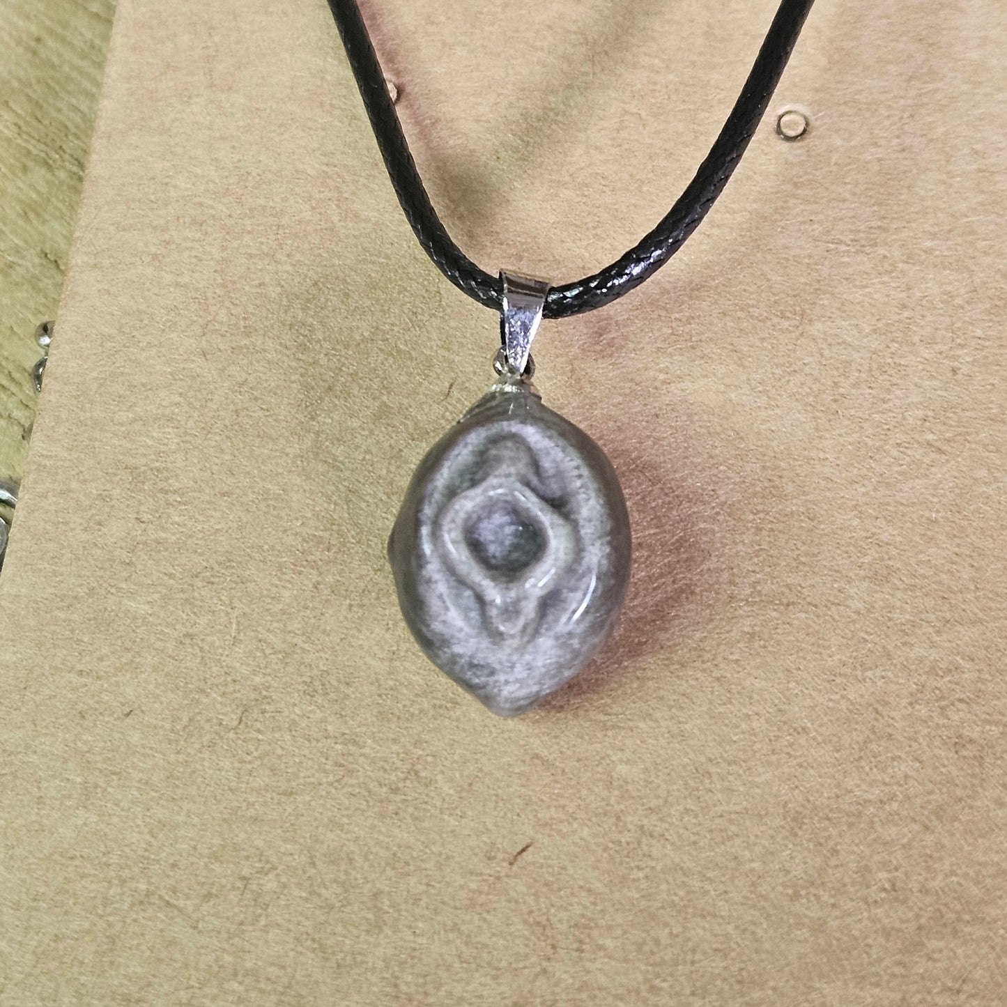 Silver Sheen Obsidian Vagina Necklace.