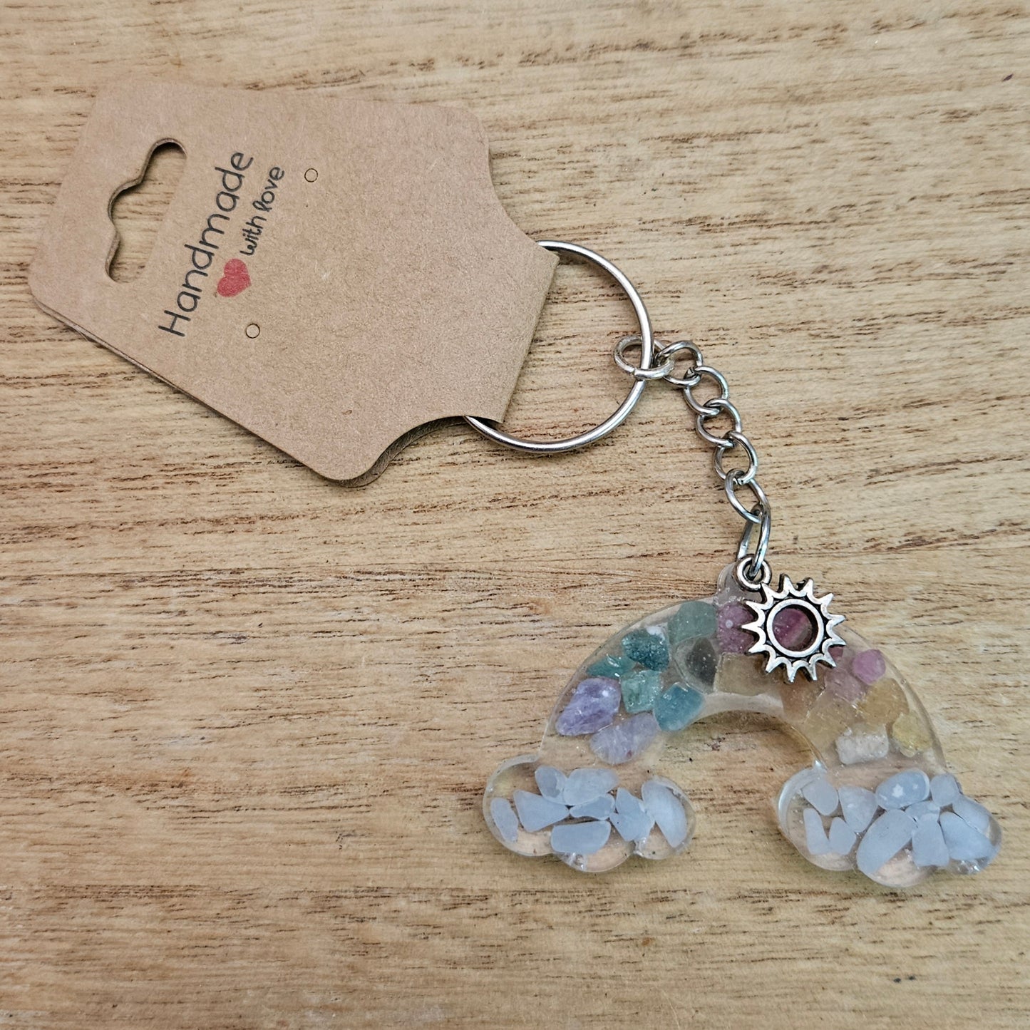 Rainbow Keychain. Handmade Rainbow Tourmaline Resin Keychain.