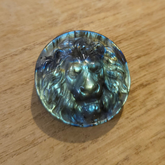 Labradorite Lion Face Flat Carving.