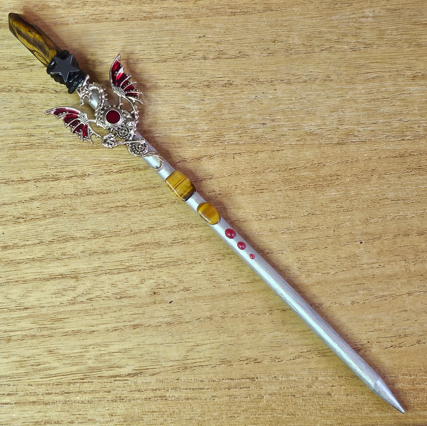 Silver Dragon Star Wand. Tiger's Eye.