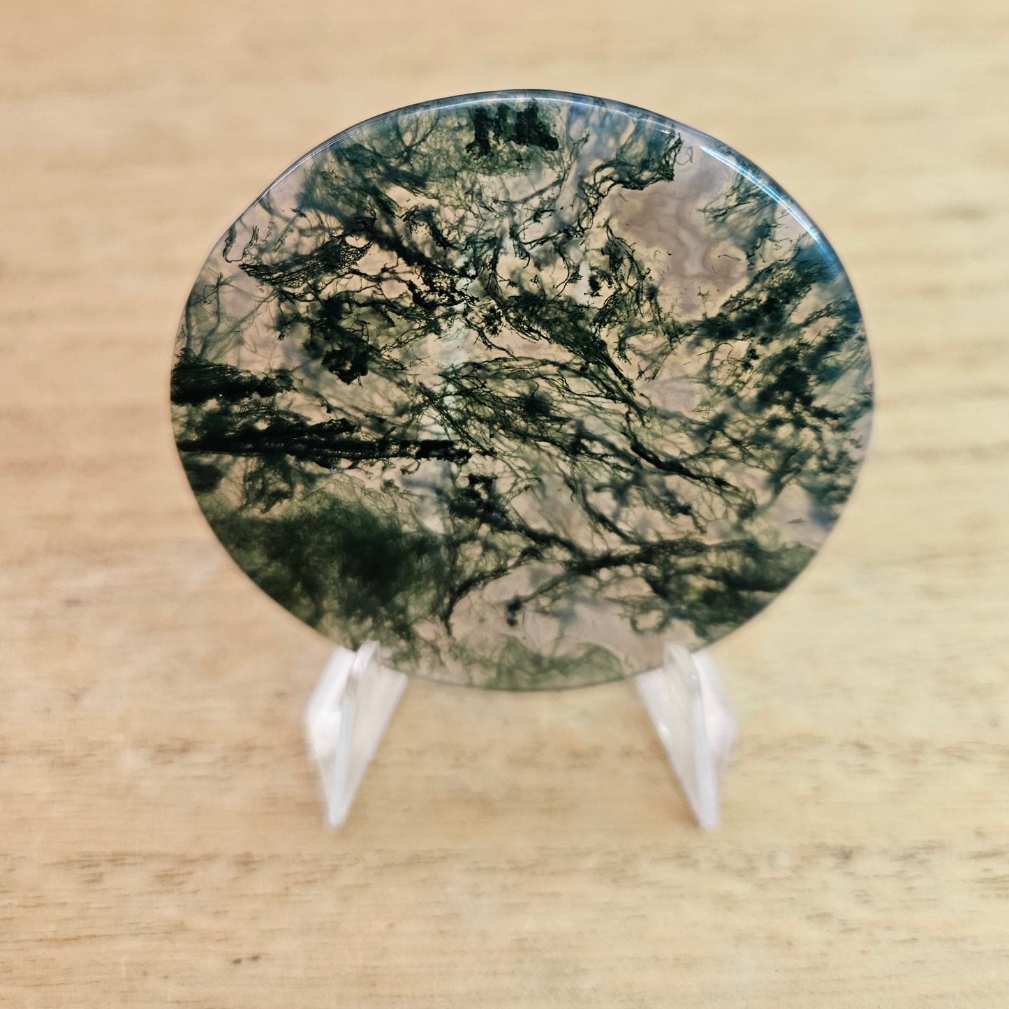 Moss Agate Disk Carving.