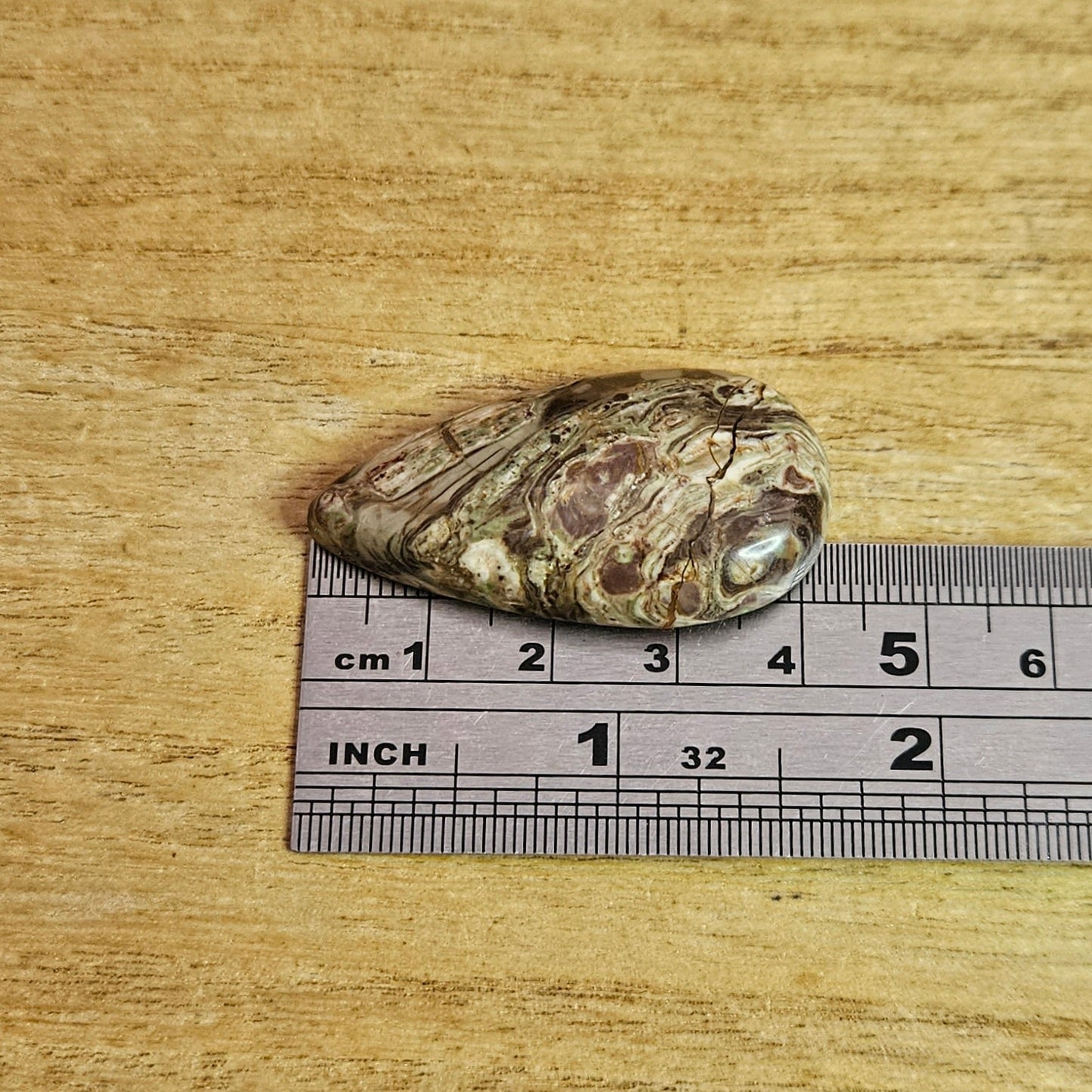Rainforest Rhyolite Tear-drop Cabochon.