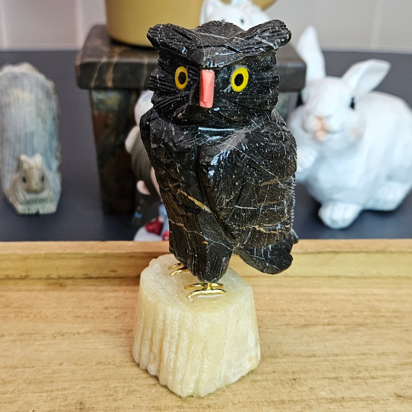 Black Marble Owl Carving.