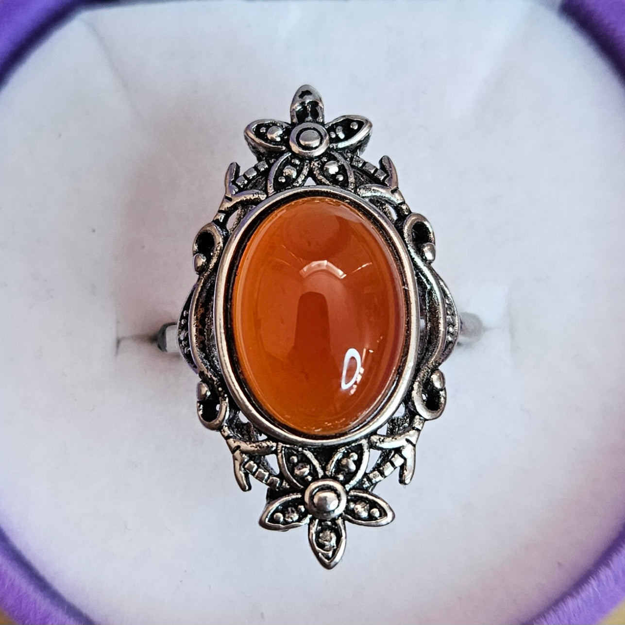 Red Agate Flower Adjustable Ring.