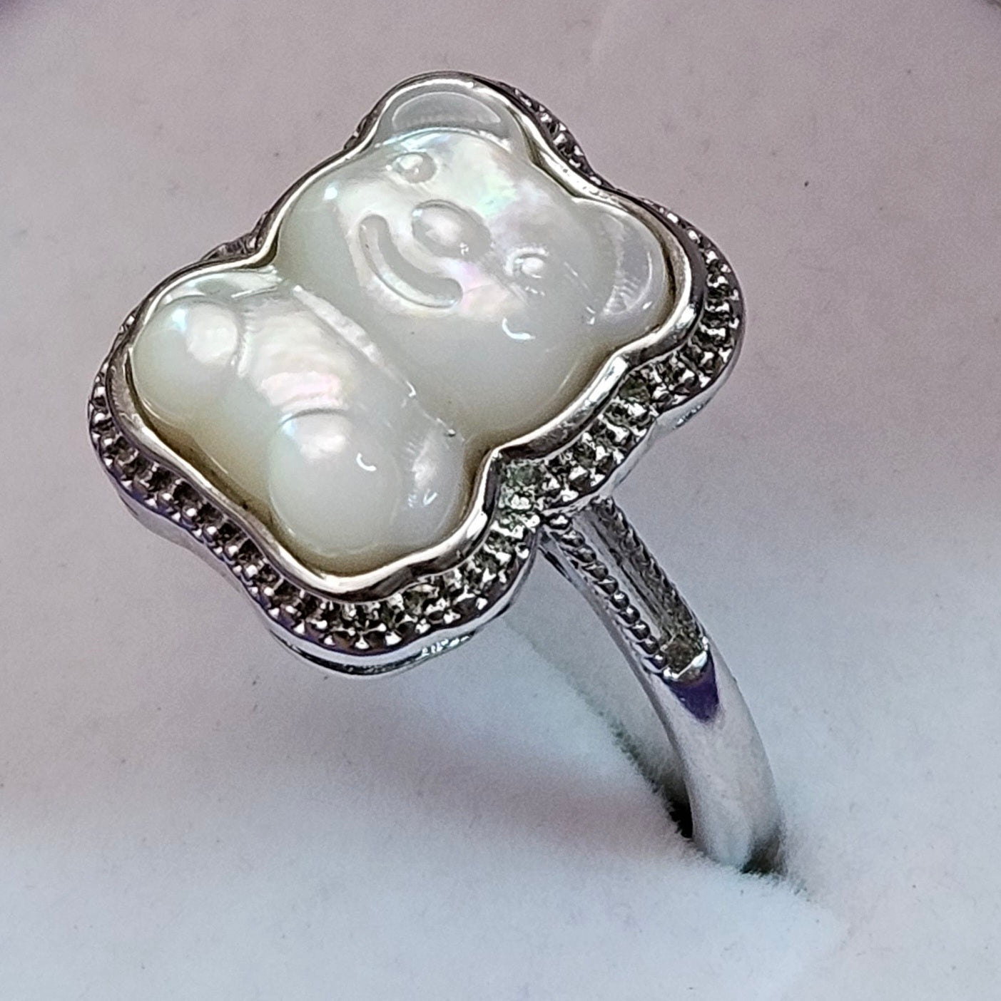 Mother of Pearl Bear Adjustable Ring.