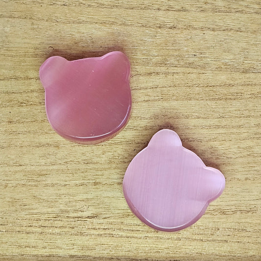 Pink Cats Eye Bear Flat Carving.