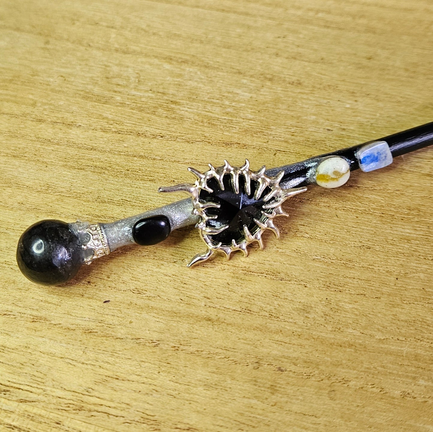 Black Spiked Heart Wand. Obsidian.