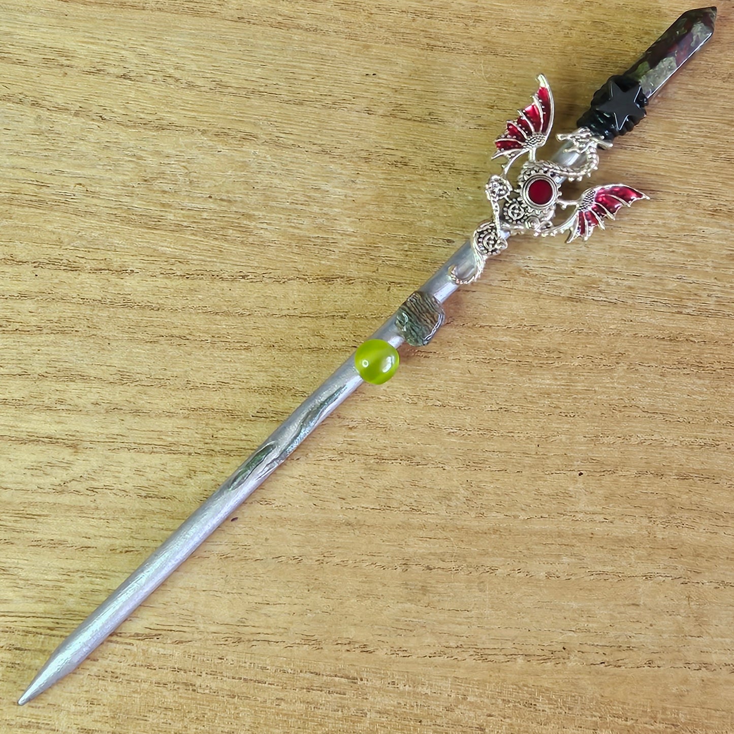 Silver Dragon Star Wand. Dragon's Blood Stone.