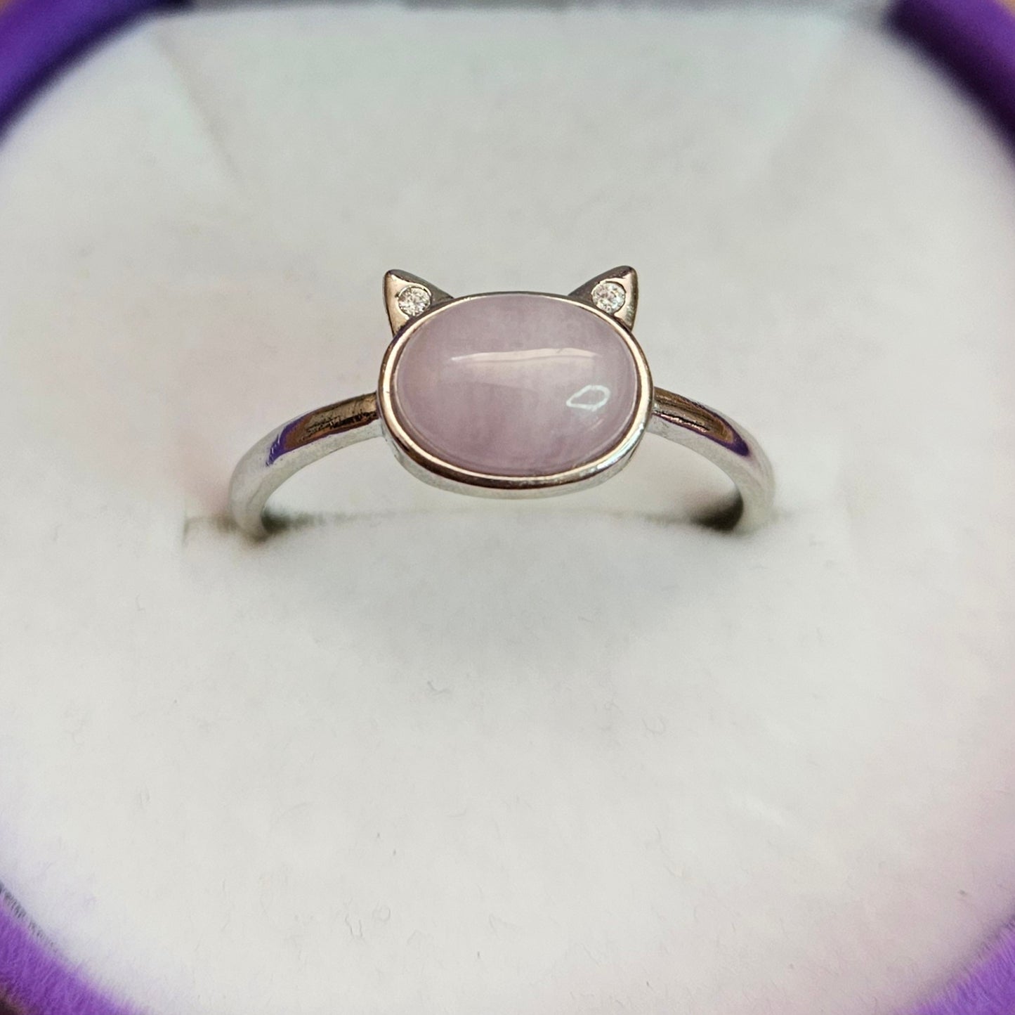 Kunzite Cat Adjustable Ring.