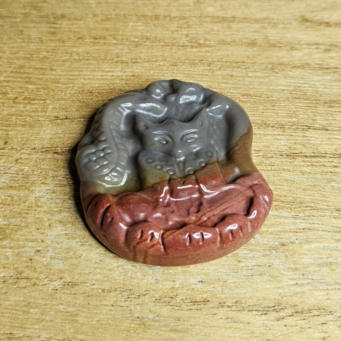 Polychrome Jasper Yoga Fox Flat Carving.