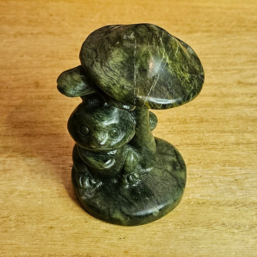 Serpentine Jade Mushroom Rabbit Carving.