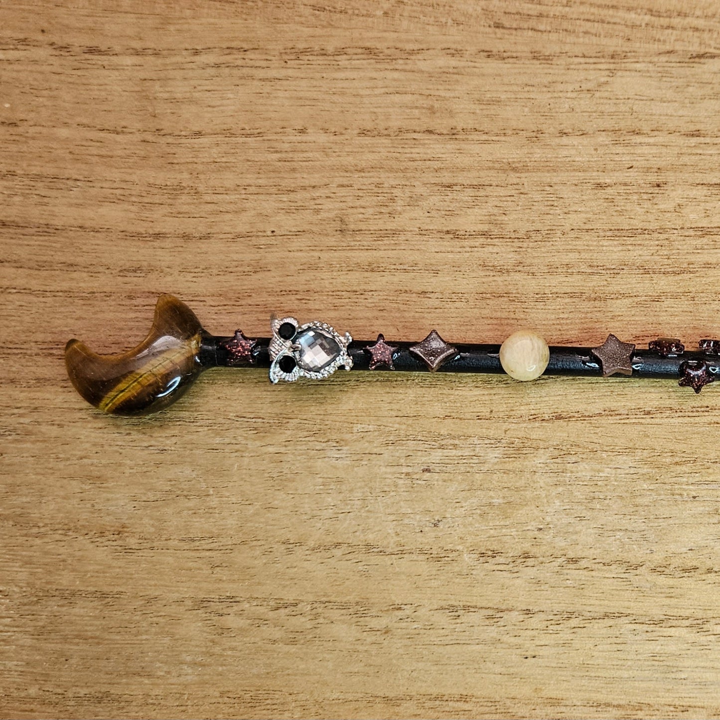 Black Moon Owl Wand. Tiger's Eye.