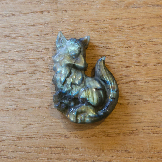 Labradorite Fox Flat Carving.
