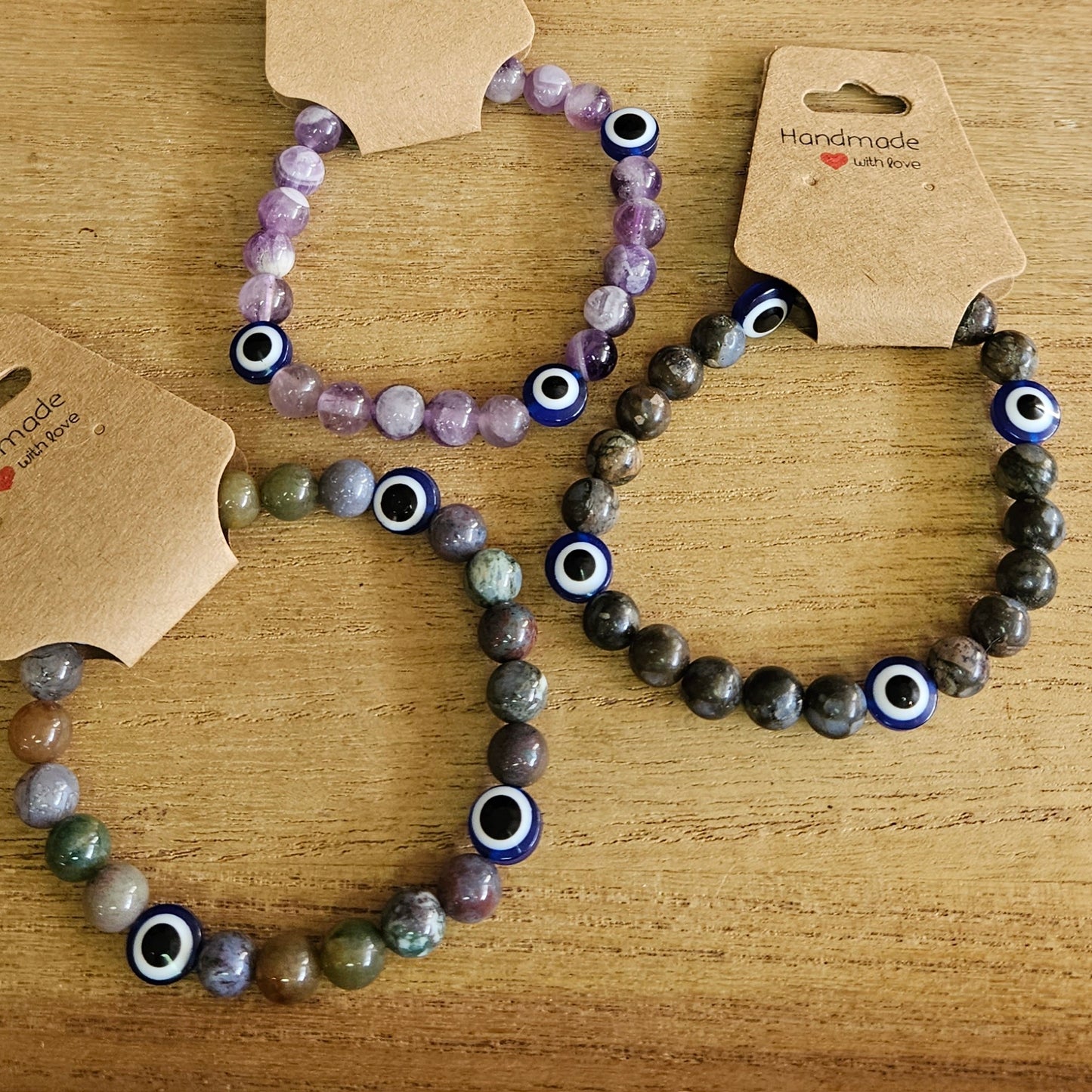 Hand-made Evil Eye Stretch Bracelet. *Comes in Assorted Materials*