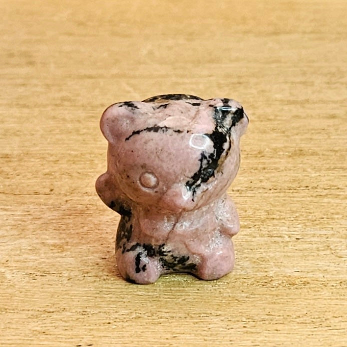 Rhodanite Teddy Bear Carving.