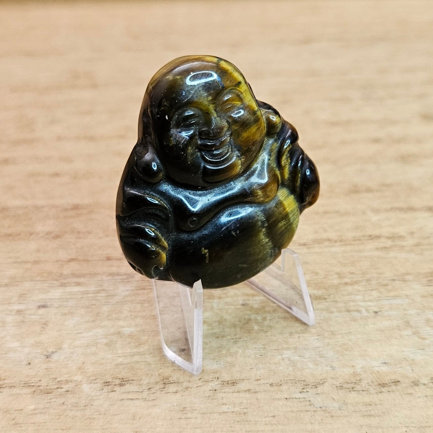 Tigers Eye Laughing Buddha Carving.