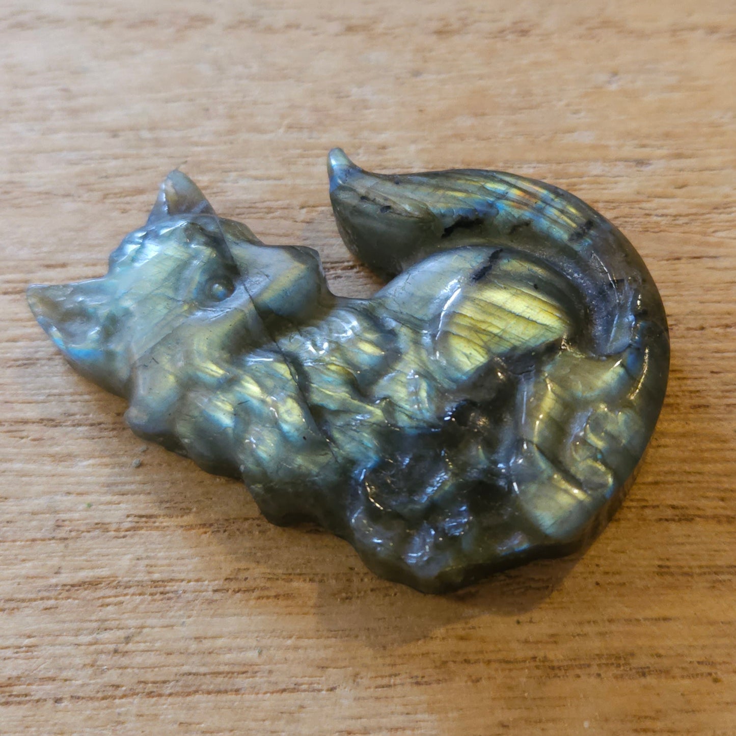Labradorite Fox Flat Carving.