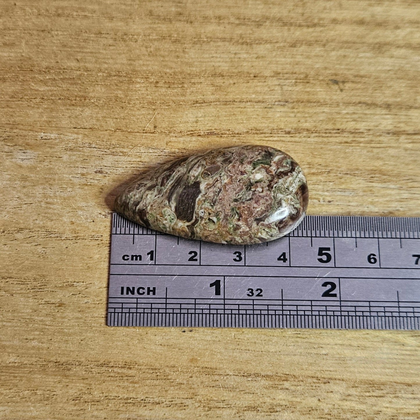 Rainforest Rhyolite Tear-drop Cabochon.