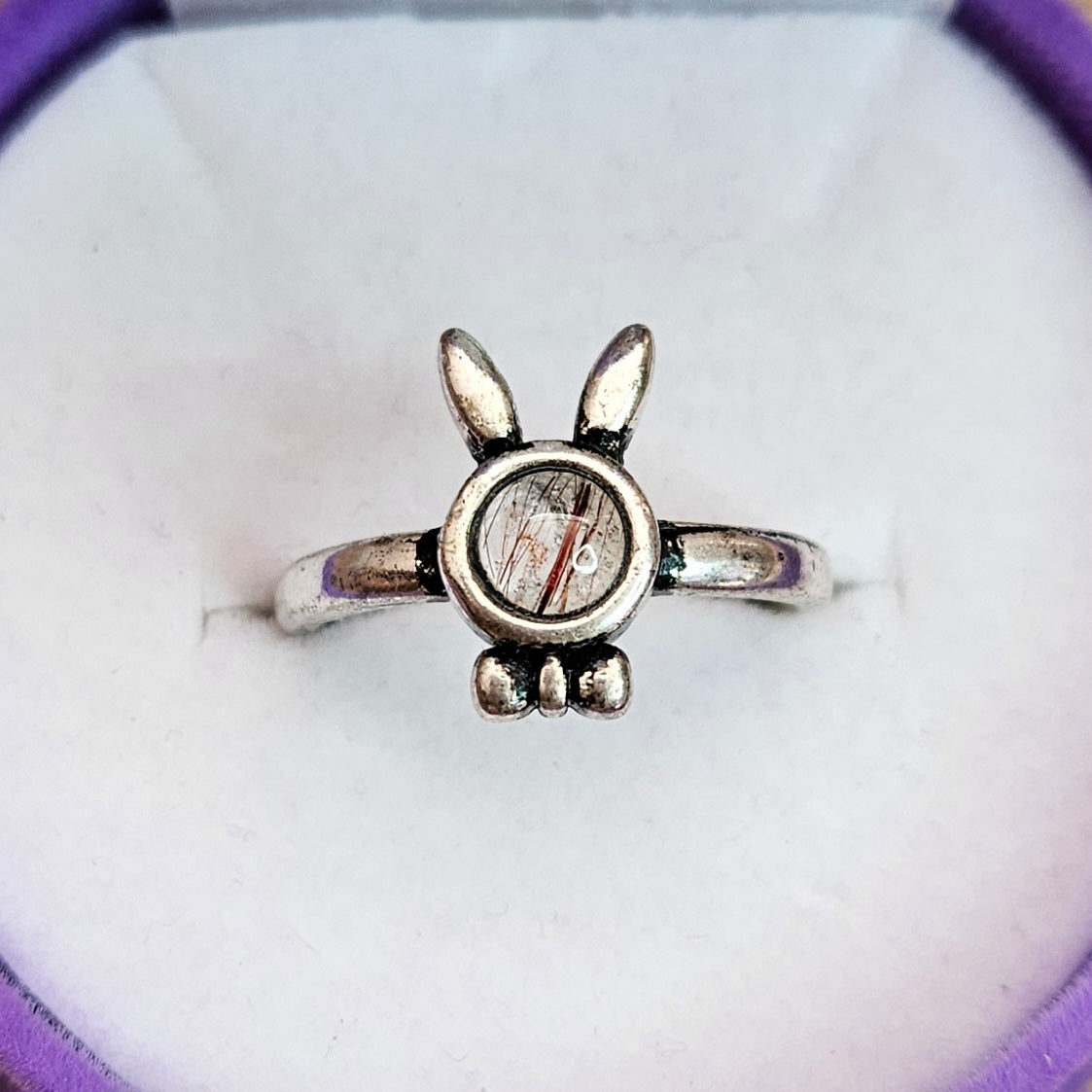 Red Rutilated Quartz Rabbit Adjustable Ring.