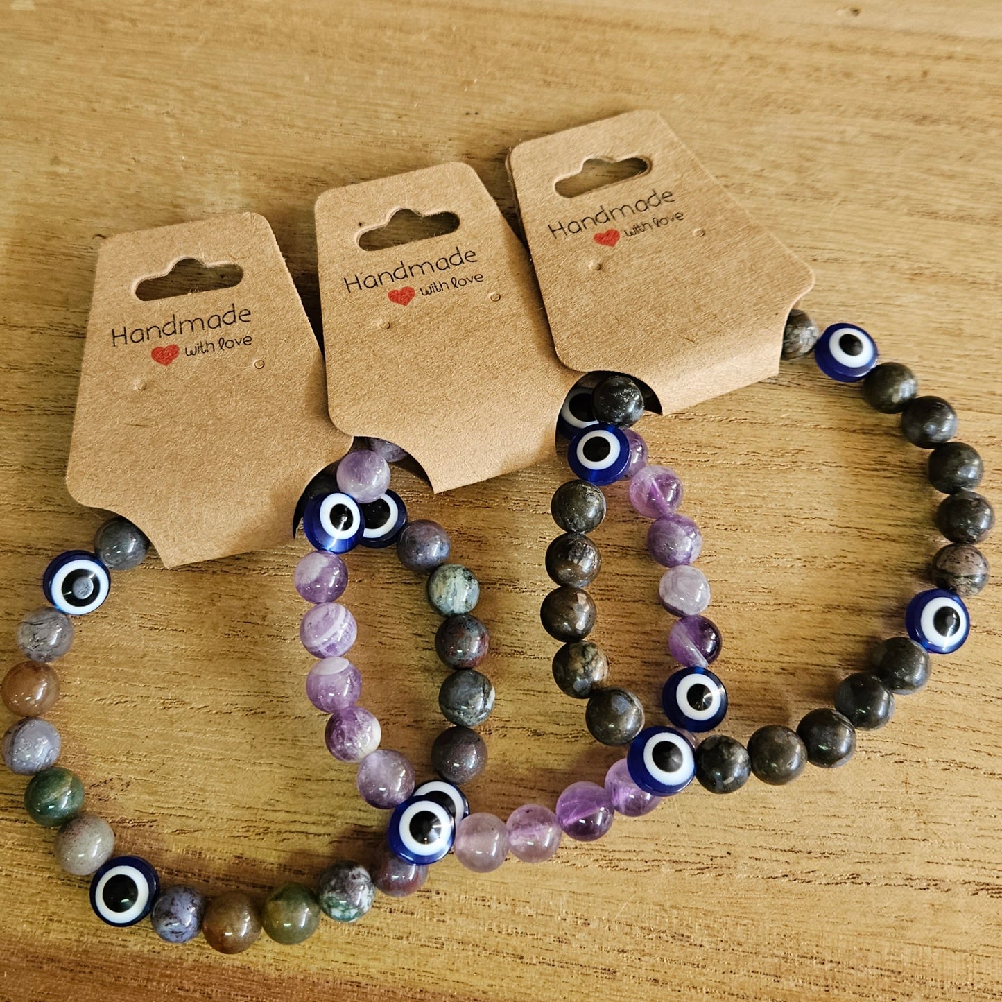Hand-made Evil Eye Stretch Bracelet. *Comes in Assorted Materials*