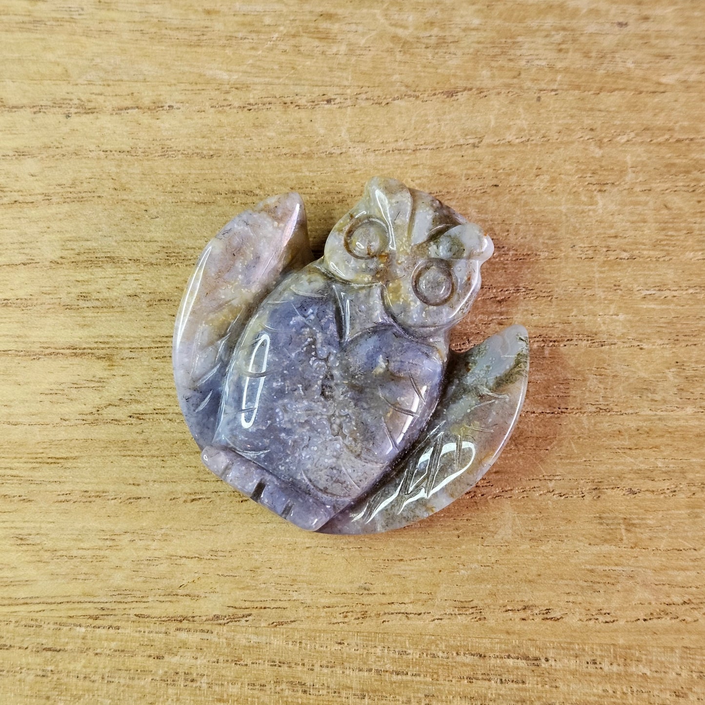 Moss Agate Owl Carving.