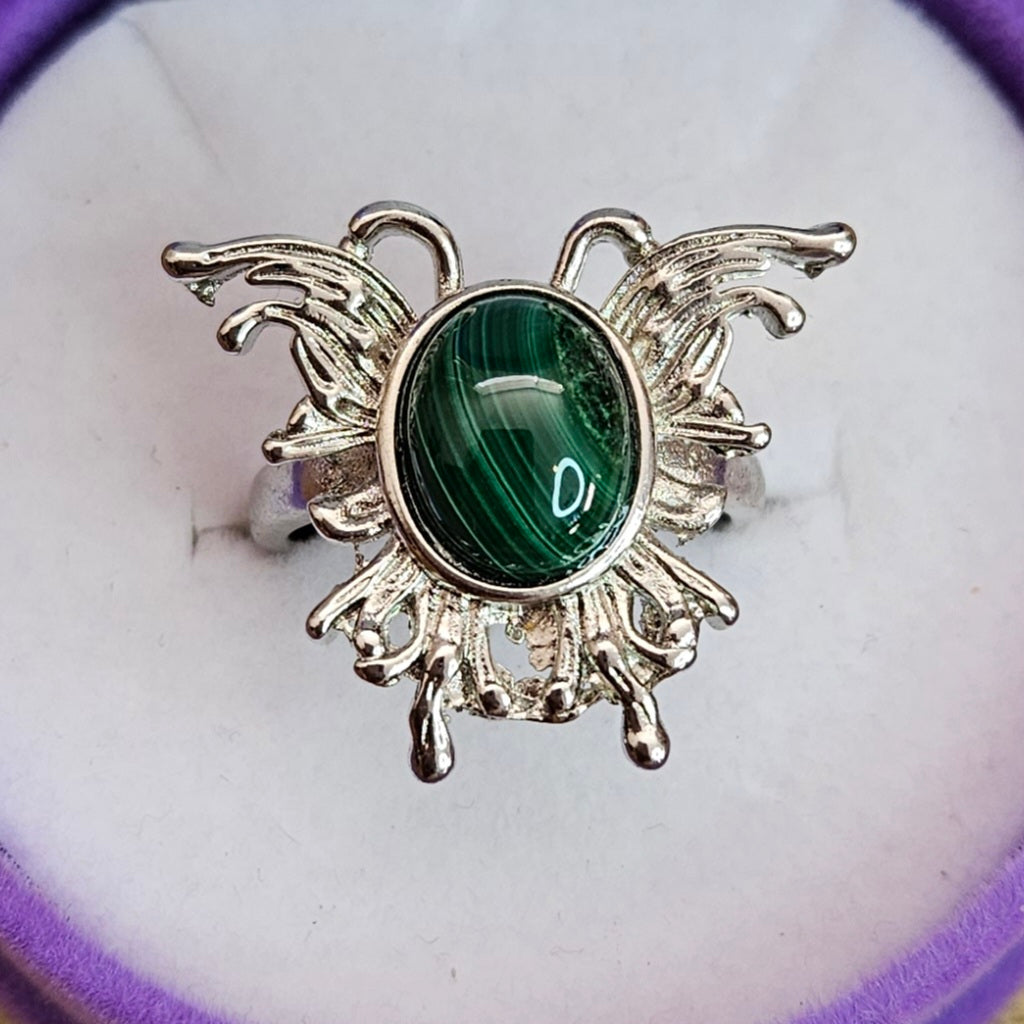 Malachite Butterfly Adjustable Ring.