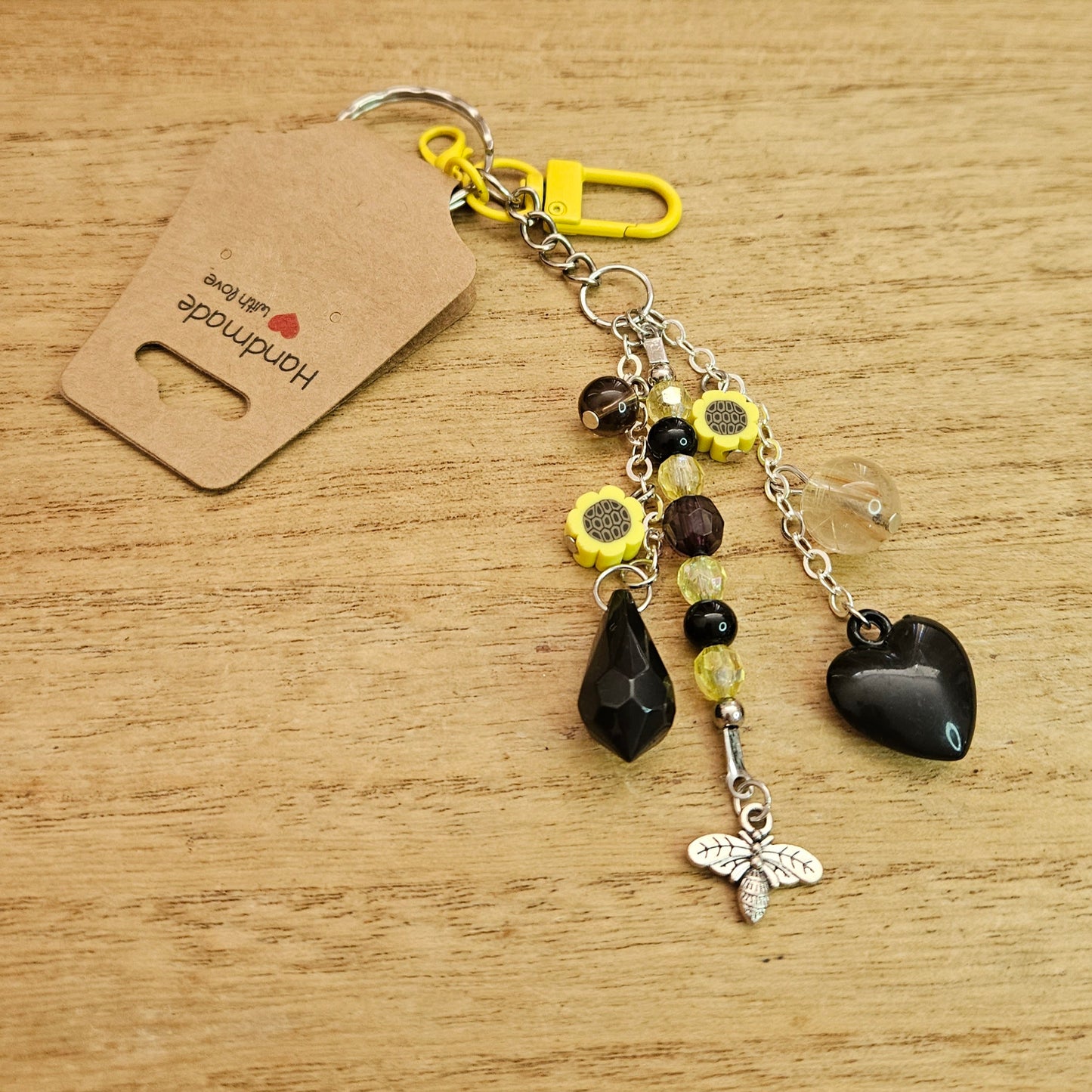 Bumblebee Keychain. Handmade Gold Rutile Keychain.