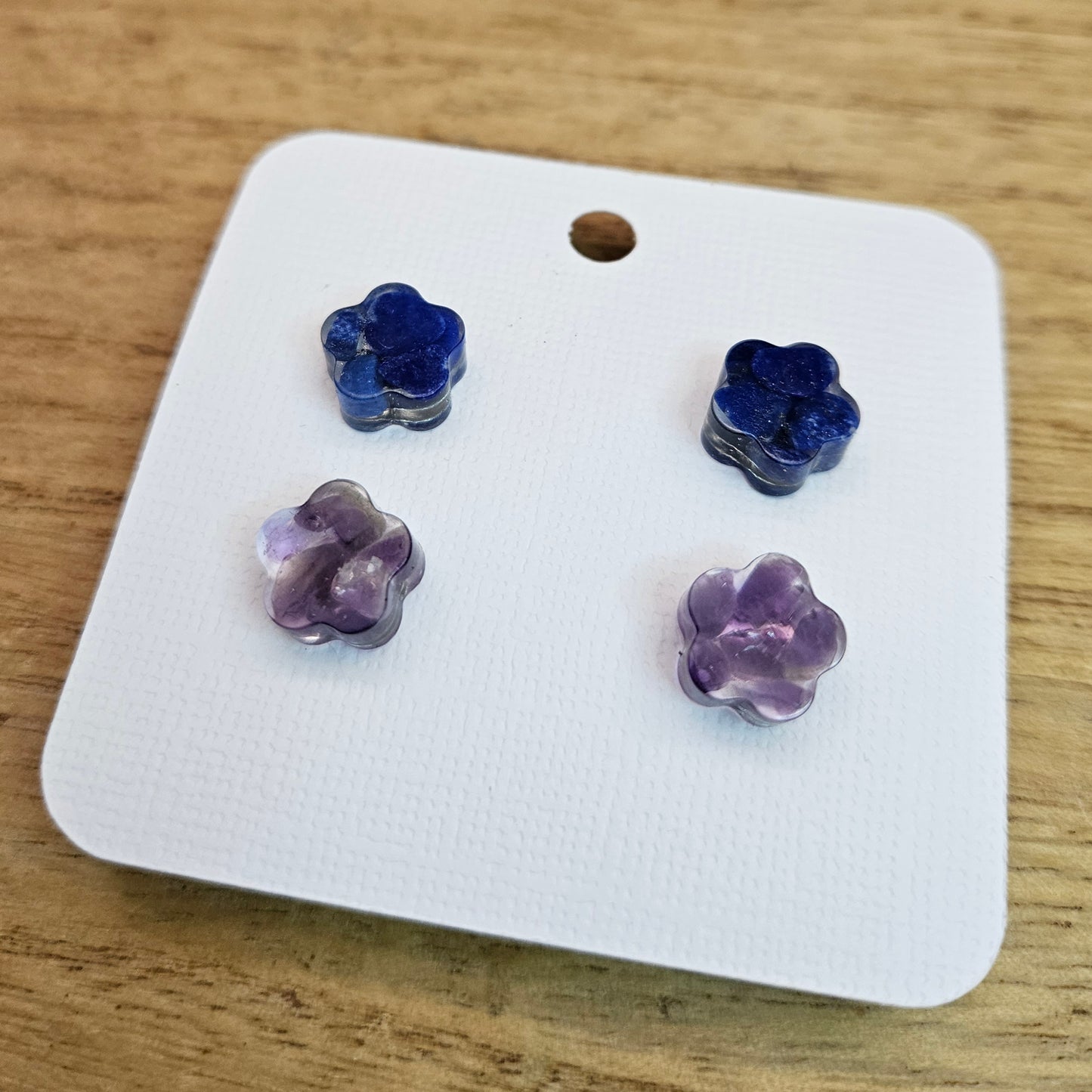 Resin Flower Stud Set. Lapis and Amethyst.