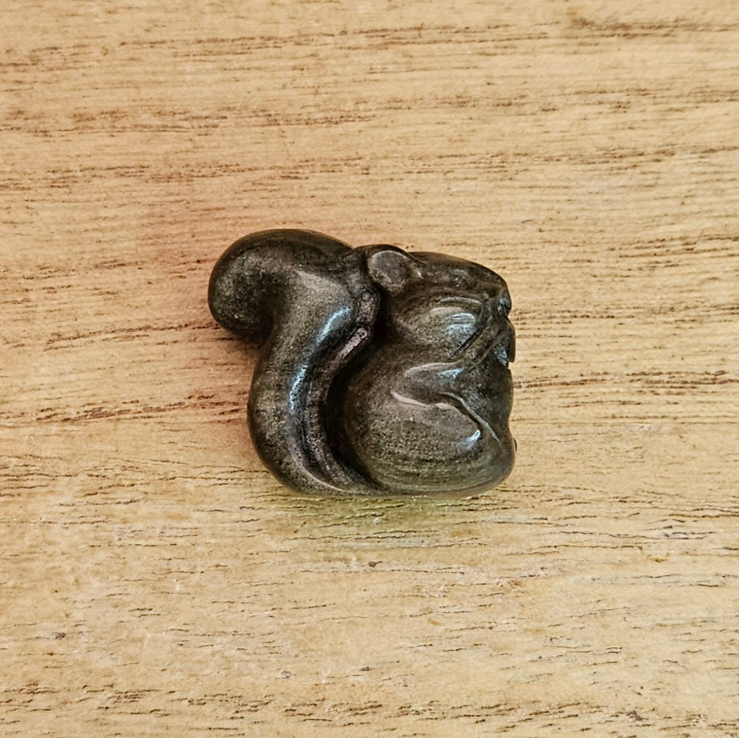 Gold Sheen Obsidian Squirrel Carving.
