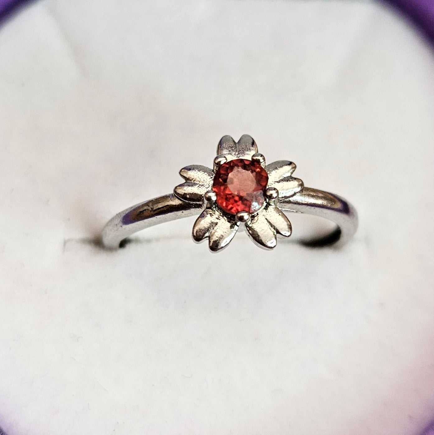 Garnet Flower Adjustable Ring.