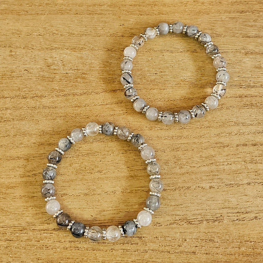 Hand-made Black Rutilated Quartz Bracelet.