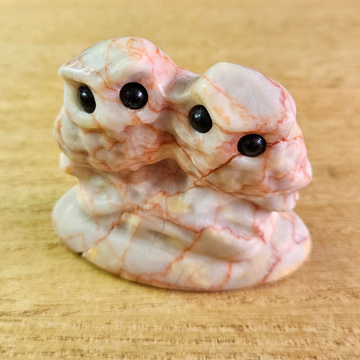 Red Vein Jasper Double Owl Carving.
