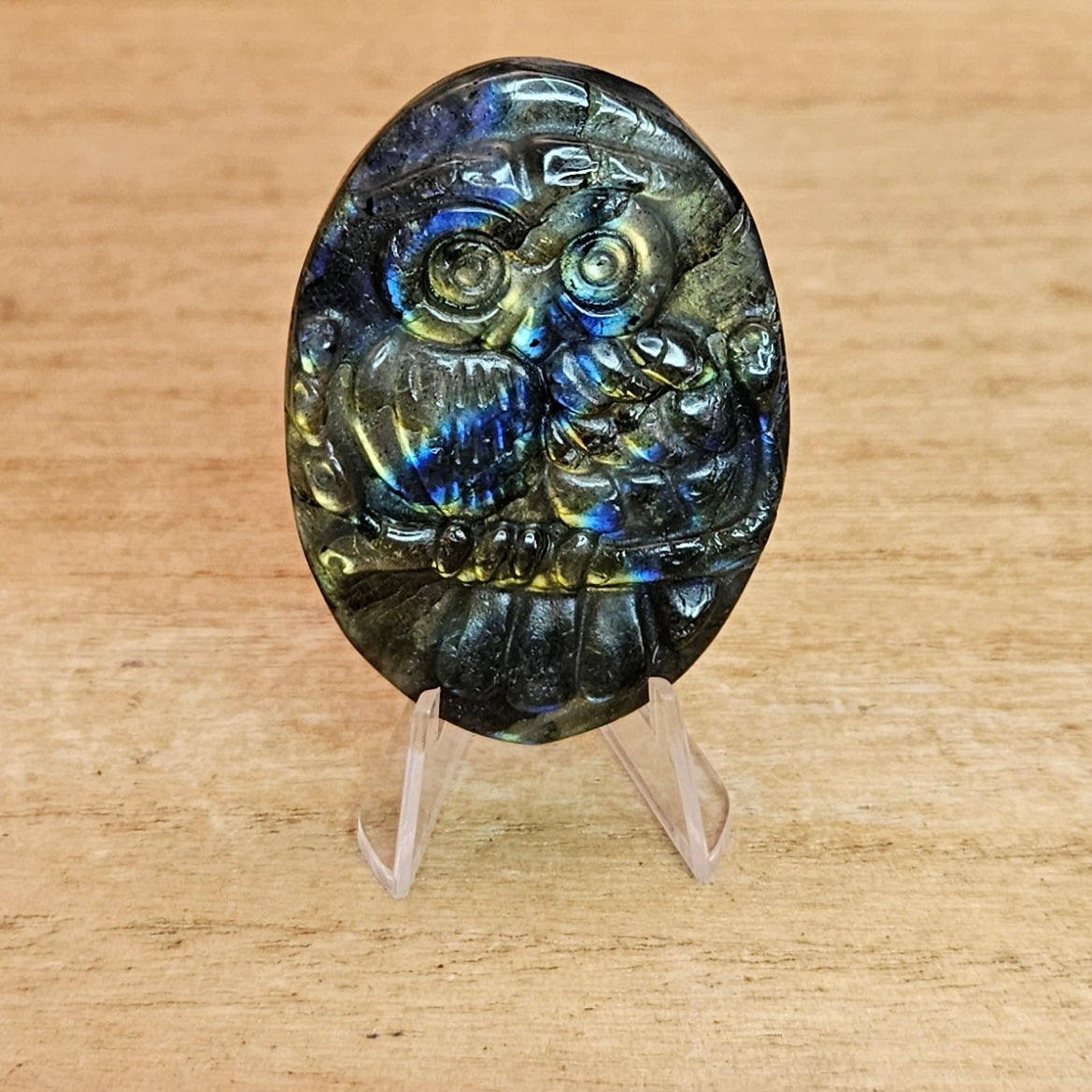 Labradorite Owl Flat Carving.
